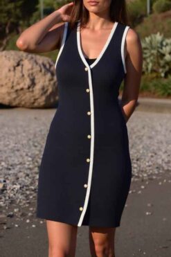 European and American V-neck sleeveless short skirt Sexy Slim women vest skirt fashion slimming knitted dress