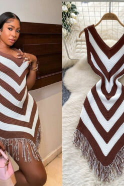 Europe and America cross border new retro Gates ball banquet footwear sexy tassel knitted striped dress