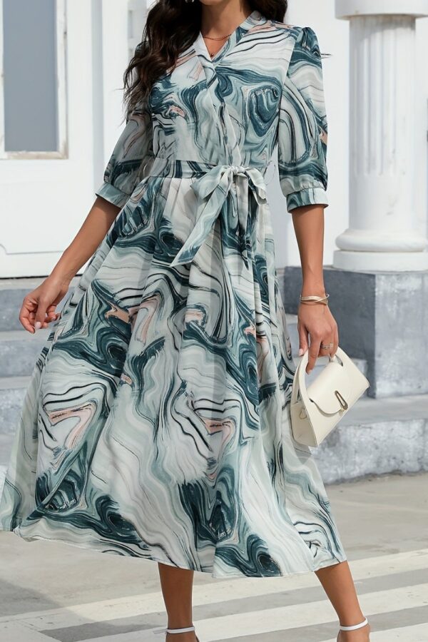 fashion floral print dress waist trimming