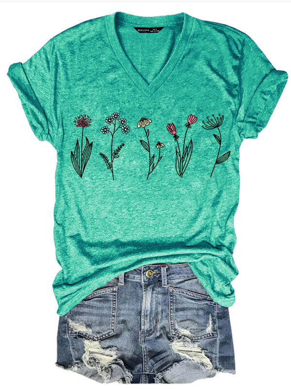 V-neck short sleeve pullover T-shirt
