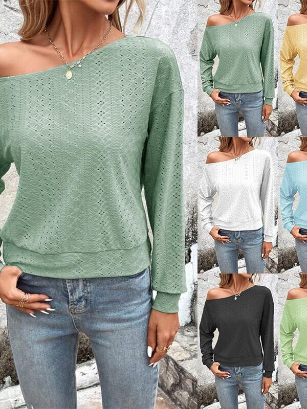 sexy casual solid color off-the-shoulder long sleeve T-shirt
