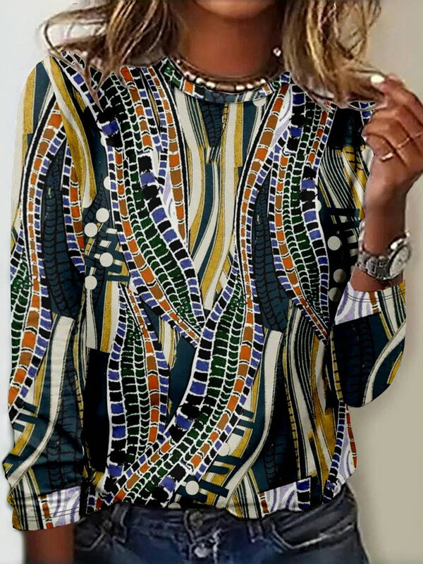 [In stock] hot sale European and American women's clothing Amazon independent station TEMU temperament color abstract graphic long sleeve top